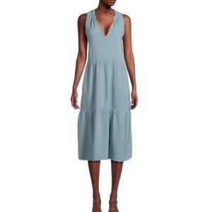 Nation LTD Nadie Crinkle Flounce Midi Dress In Dusty Blue Size Large